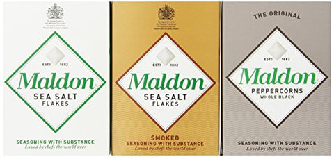 Maldon Triple Gift Pack (Sea Salt, Smoked Sea Salt, Organic Peppercorns)