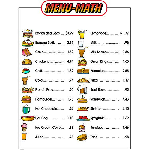 MENU MATH FOR BEGINNERS (6 EXTRA MENUS)