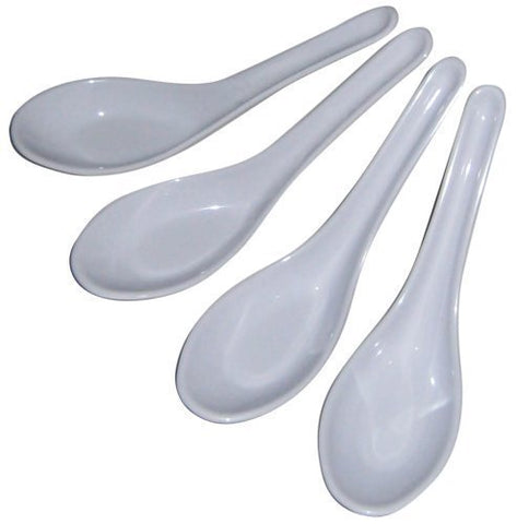 4x Plastic Dining White Chinese Soup Spoons