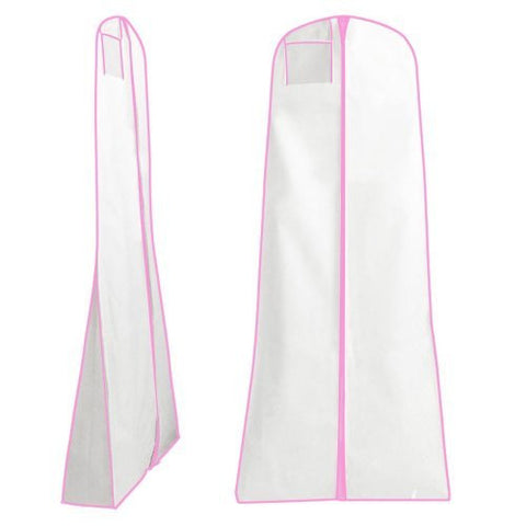 White Showerproof Wedding Dress Cover with Pink Trim - 72 Inches