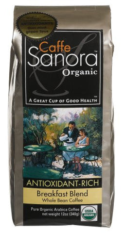 CAFFE SANORA Whole Bean Coffee Breakfast Blend At least 95% Organic 6/12 OZ