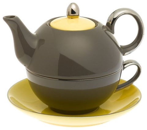 Siena Tea For One with Saucer, Dark Grey/Yellow