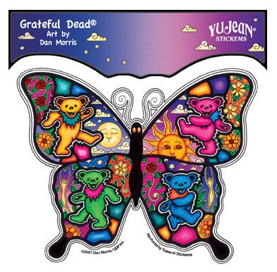 Mosiac Butterfly with Dancing Jerry Bears Inside by Dan Morris- 5" x 4.125" Transparent Sticker