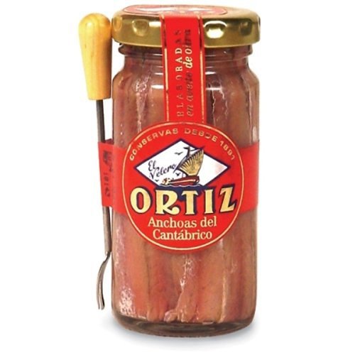 Conservas Ortiz Anchovies In Olive Oil 95g Glass Jar With Persil