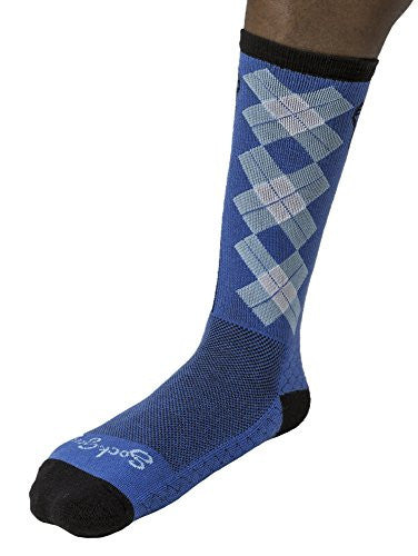 LAX Padded 8” Lacrosse Crew Socks - Check Sticks Blue, Large/XL