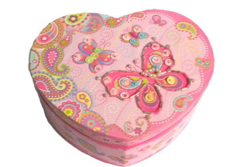 FANCY BUTTERFLY HEART MUSICAL JEWELRY BOX