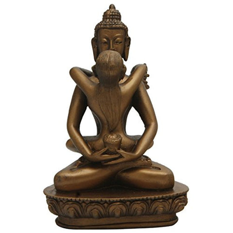Buddha and Shakti Statue, Bronze Finish, 6 Inches Tall