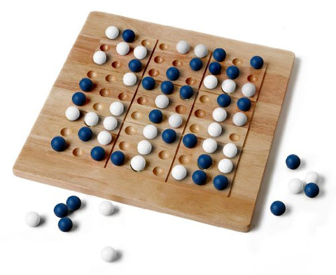 Tic-Tac-Ku Solid Wood Game (Blue/White) by Mad Cave Bird Games