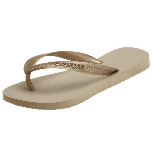 Havaianas Women's Metallic Flip Flop,, Sand Grey/Light Golden, 35/36 BR/4-5 M US