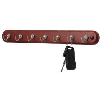 Seven Hook Key Rack Walnut w/ Satin Nickel Hooks, 1/Hang Tab