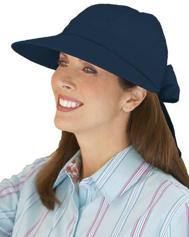 Classic Cotton Cotton Visor Hat with Bow Accent & Elastic Back, 4" Brim - Navy