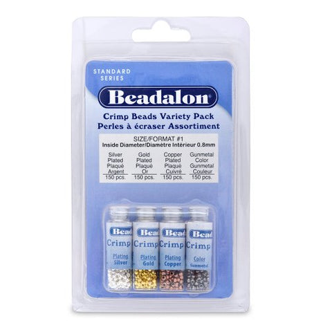 Crimp Bead Variety Pack, Size 1, Silver Plated, Gold Color, Copper Plated, Hematite Color, 600 pc