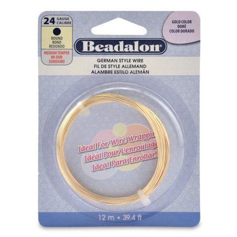 German Style Wire, Round, Gold Color, 24 gauge (.020 in, .51 mm), 12 m (39.4 ft)