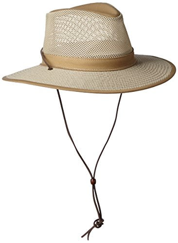 Aussie Breezer - Packable Polycotton with chin cord, 3" Brim, Crushable, khaki - S