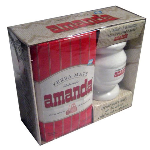 Amanda Mate Kit (Ceramic Gourd, Straight Metal Straw, and Yerba Mate), 500 Grams