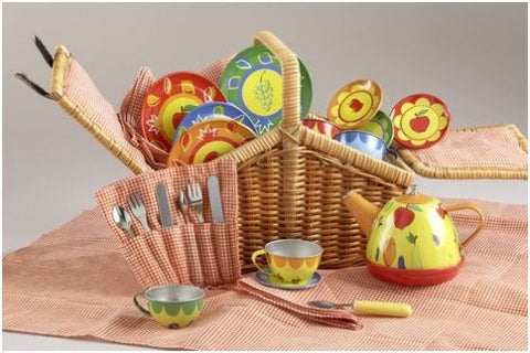 4" Tin Tea Set for 4/ Basket, Fruit