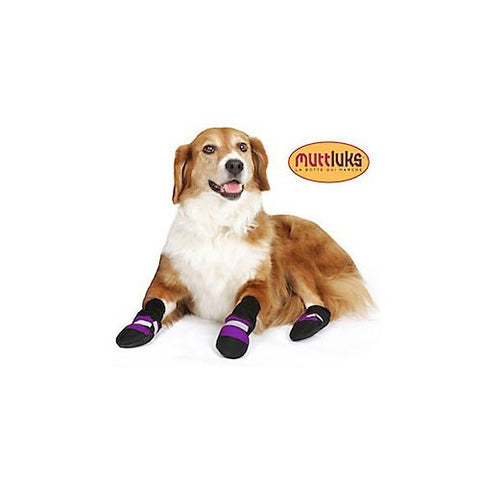 Muttluks Fleece Lined Dog Boots Set of 4 - Purple, Medium 3.25" to 3.75"