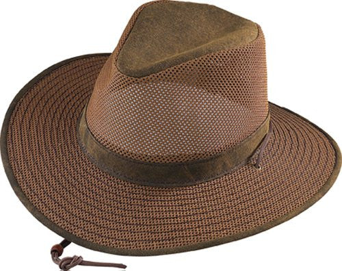 Aussie Breezer - Packable Polycotton w/ Chin Cord, 3 in Brim, Crushable, Distress Gold, Medium