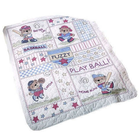 STAMPED X-STITCH - BASEBALL BUDDIES, CRIB COVER