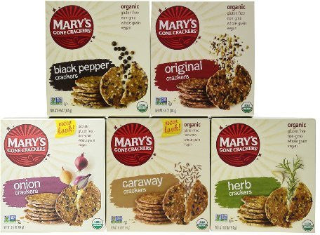Crackers Black Pepper 6.5 oz. box, Crackers Herb 6.5 oz. box, Crackers Caraway 6.5 oz. box, Crackers Onion 6.5 oz. box, Crackers Original 6.5 oz. box