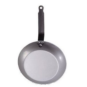 Black Steel Round Fry Pan - 1.25" high, 8" (interior: 5.25") Diameter
