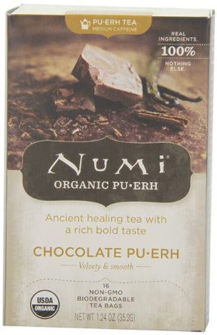 Numi Puerh Teas Chocolate, Black Tea Blend At least 95% Organic 16 Bags