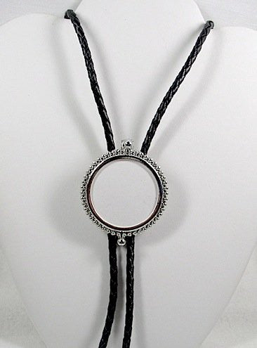 Silver Dollar Holder Bolo Tie Silver Made in the USA