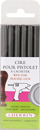 J Herbin Glue Gun Wax Sealing Wax 4 ¾ Silver 6 sticks per pack