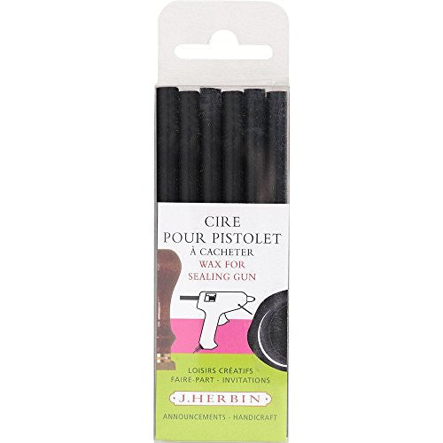 J Herbin Glue Gun Wax Sealing Wax 4 ¾ Black 6 sticks per pack