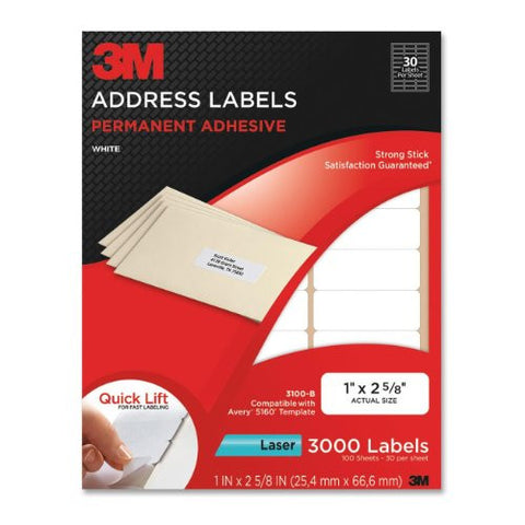 Address Labels, Laser White 1 in x 2 5/8 in 30/sheet, 100 sheets/pk