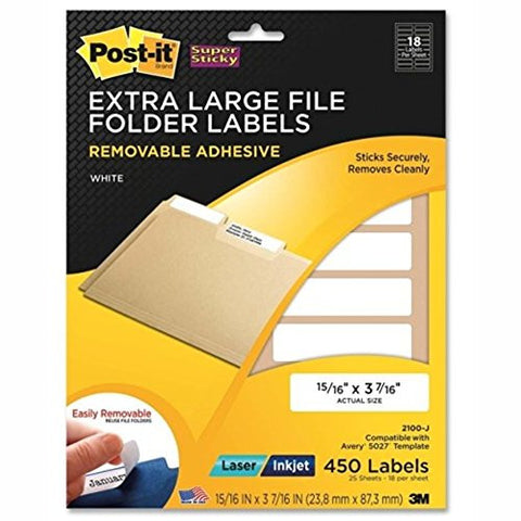 Post-it Super Sticky Removable File Folder Labels, 0.937 x 3.437 Inches, White, 450 per Pack