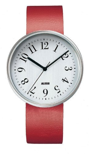 Wrist Watch, Mirror Polished with Leather Strap, Red, Large, 1¼ in.