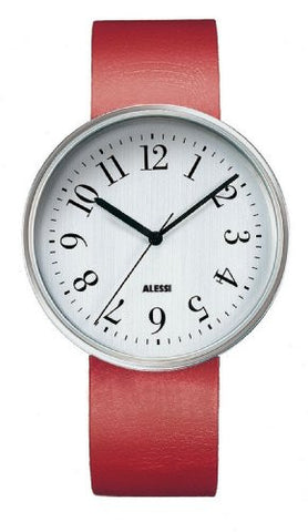 Wrist Watch, Mirror Polished with Leather Strap, Red, Large, 1¼ in.
