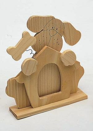 Unfinished Wooden Character Frame - Dog w/ Bone, 6" x 5"