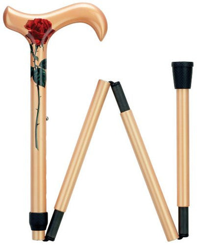 Ladie's Red Rose Folding Cane