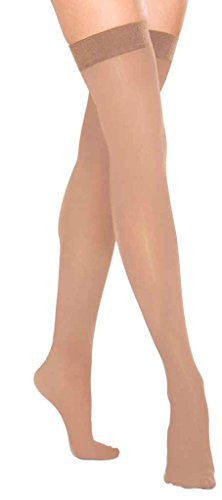 Thigh High Stockings with Silicone Band for Men and Women Closed Toe, 30-40mmHg, Sand, Medium