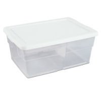 16 Qt. Storage Box, White Lid W/clear Base, 16 3/4" L X 11 7/8" W X 7" H