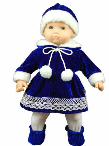 Blue Velvet Dress Outfit, Doll Clothes Fit 15" Baby Dolls