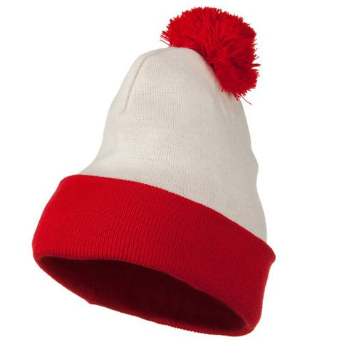 e4Hats, Red White Long Beanie - Waldo Costume (fits most from child to adult)