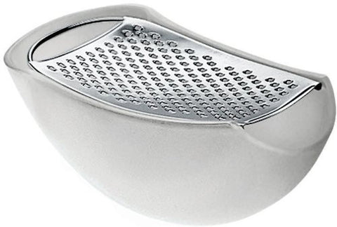 Parmenide-Grater with Cheese Cellar in Thermoplastic Resin- Ice and Steel Mirror Polished- 2¾ in.