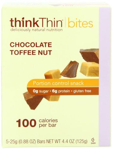 thinkThin BITES 100 Calorie Chocolate Toffee Nut, Gluten Free, 5-Count (0.88-Ounce) Bars (Pack of 6)