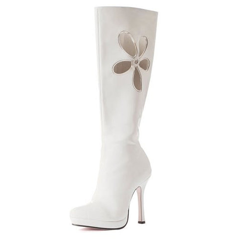 Lovechild,4.5" Gogo boot w/inner zip and flower cut-out 8 WHITE