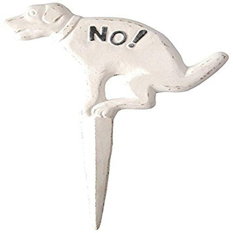 "NO!" Pooping Yard Sign, Cast Iron, White