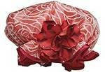 Shower Cap - Red with Red Flower Design