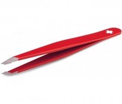 Rubis Swiss Cross Slanted Tweezers - 3-3/4", Red