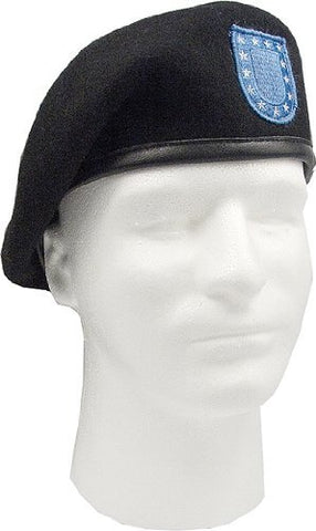 G.I Type Black Inspection Ready Wool Beret w/Blue Flash - Size 6 1/2