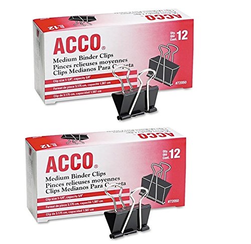 ACCO- Binder Clips 12/Pkg, 1.25"