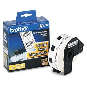 Brother P-Touch Label Printer Round Die-Cut Paper Labels, DK1218, White, 1" x 1", 1,000/Rl