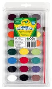 24 ct. Washable Watercolor Pans with Plastic Handled Brush