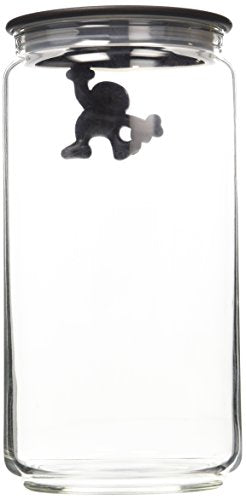 Gianni a little man holding on tight kitchen box in glass with hermetic lid-Black-h 8″-4¼ in